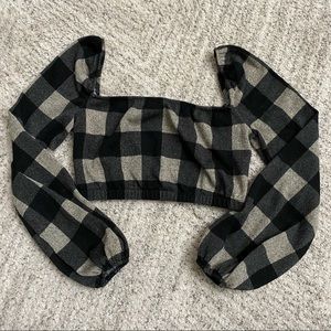 FASHIONNOVA | checkered cropped long sleeve top